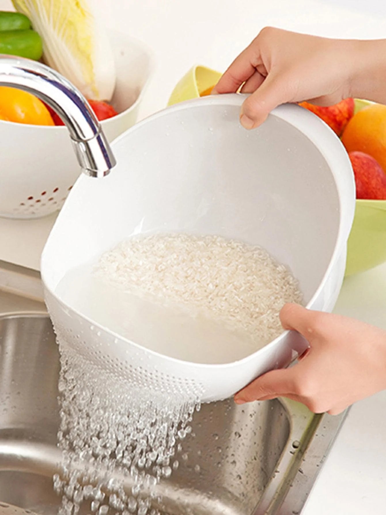 Colander Rice Bowl Drain Basket Fruit Bowl Washing Drain
