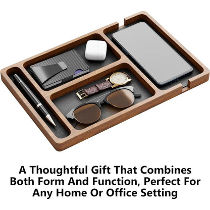 Wooden Office Desktop Storage Box with Solid Wood Grid