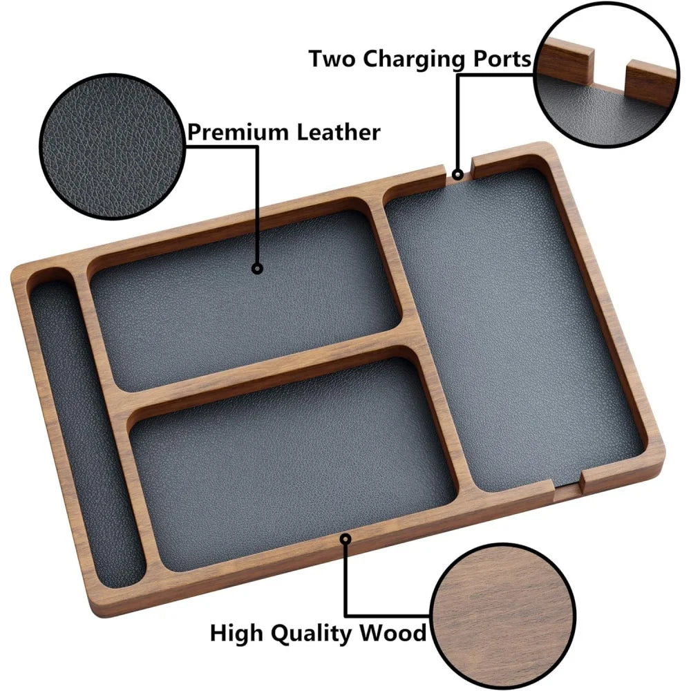 Wooden Office Desktop Storage Box with Solid Wood Grid