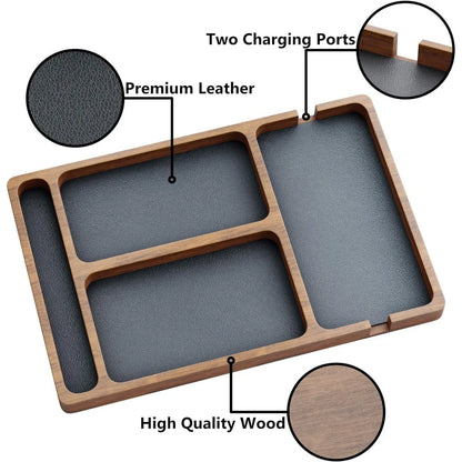 Wooden Office Desktop Storage Box with Solid Wood Grid