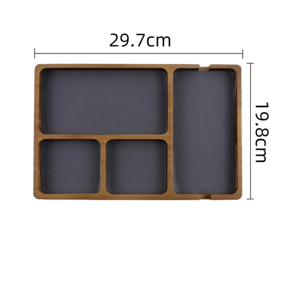 Wooden Office Desktop Storage Box with Solid Wood Grid