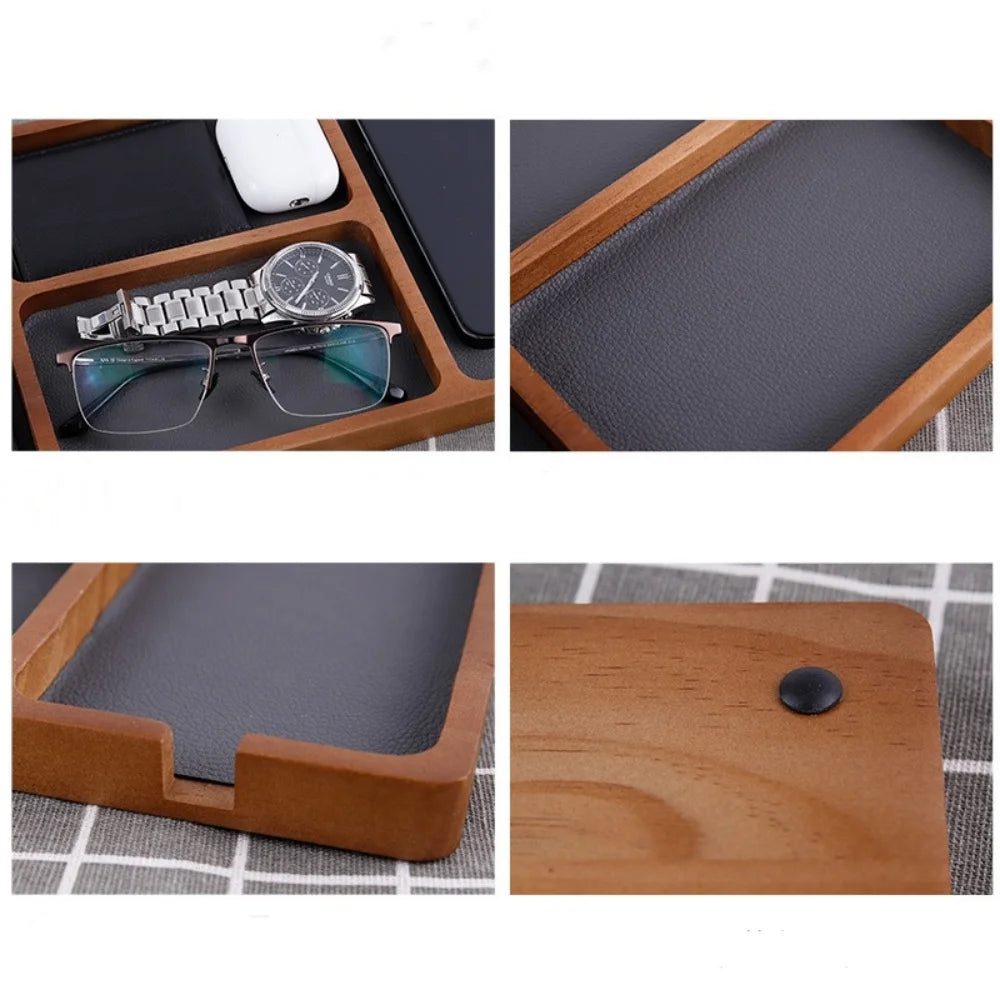 Wooden Office Desktop Storage Box with Solid Wood Grid